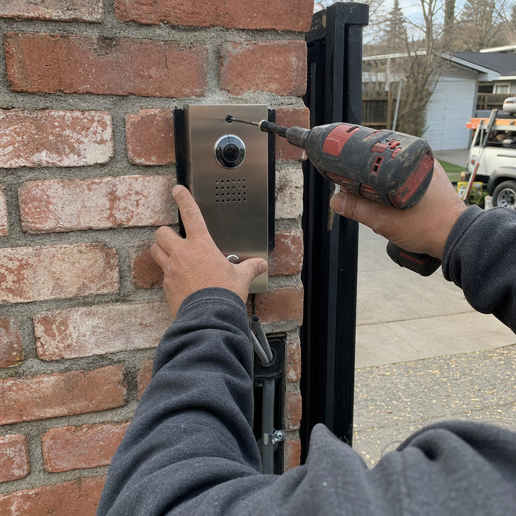 Gate access control installation using a drill in Arden-Arcade, CA