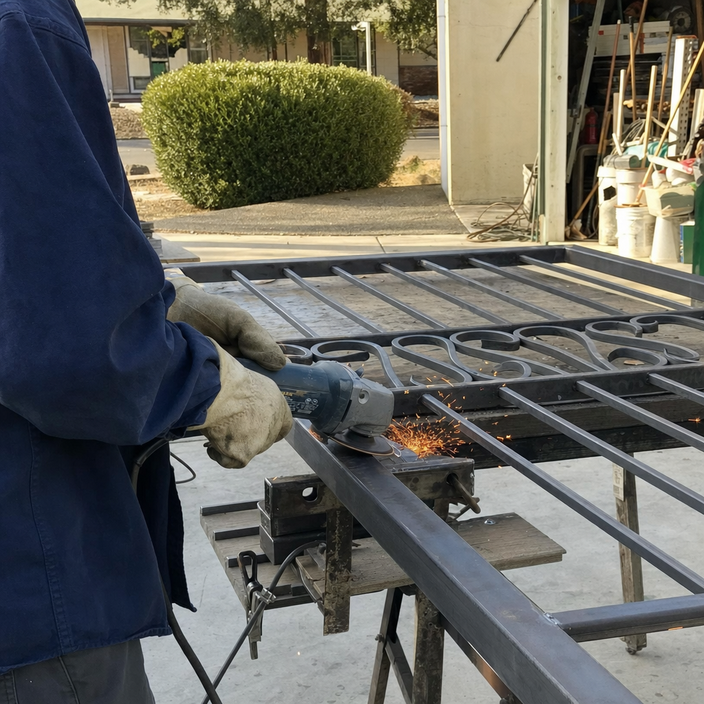 Professional welding and fabricating custom gate parts with angle grinder. in Florin, CA